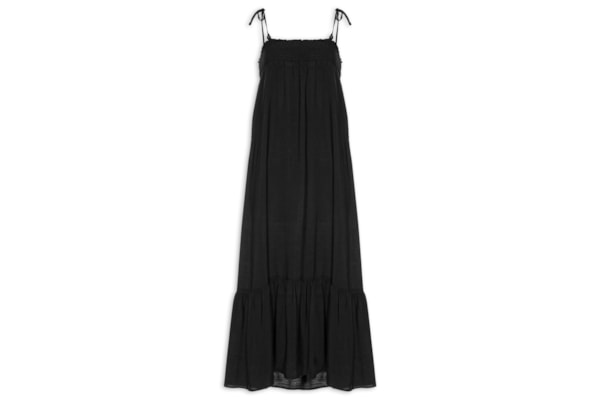 Vestido Midi Franzido Com Miçangas - Preto