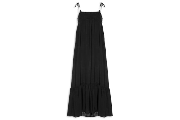 Vestido Midi Franzido Com Miçangas - Preto