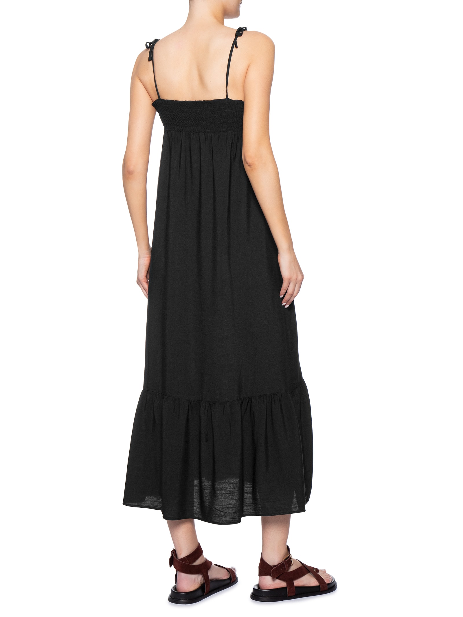 Vestido Midi Franzido Com Miçangas Preto Basiq