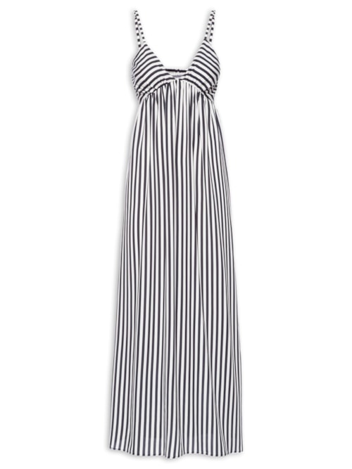 Vestido Midi Franzido Listrado – Azul