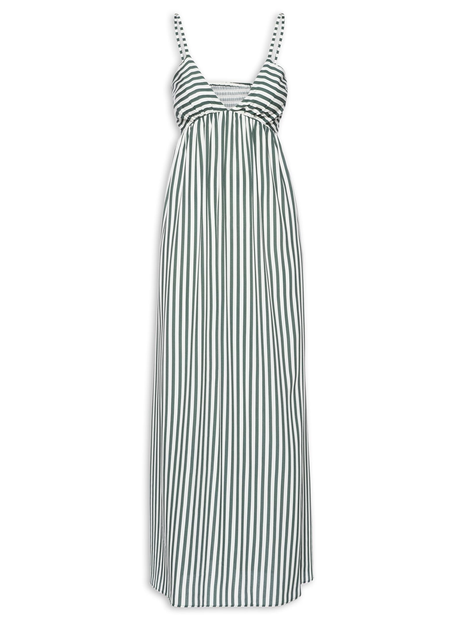 Vestido Midi Franzido Listrado Verde '2Essential