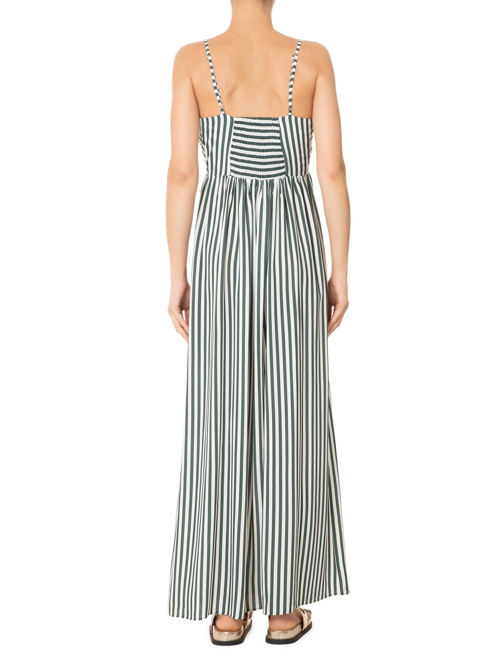 Vestido Midi Franzido Listrado Verde '2Essential