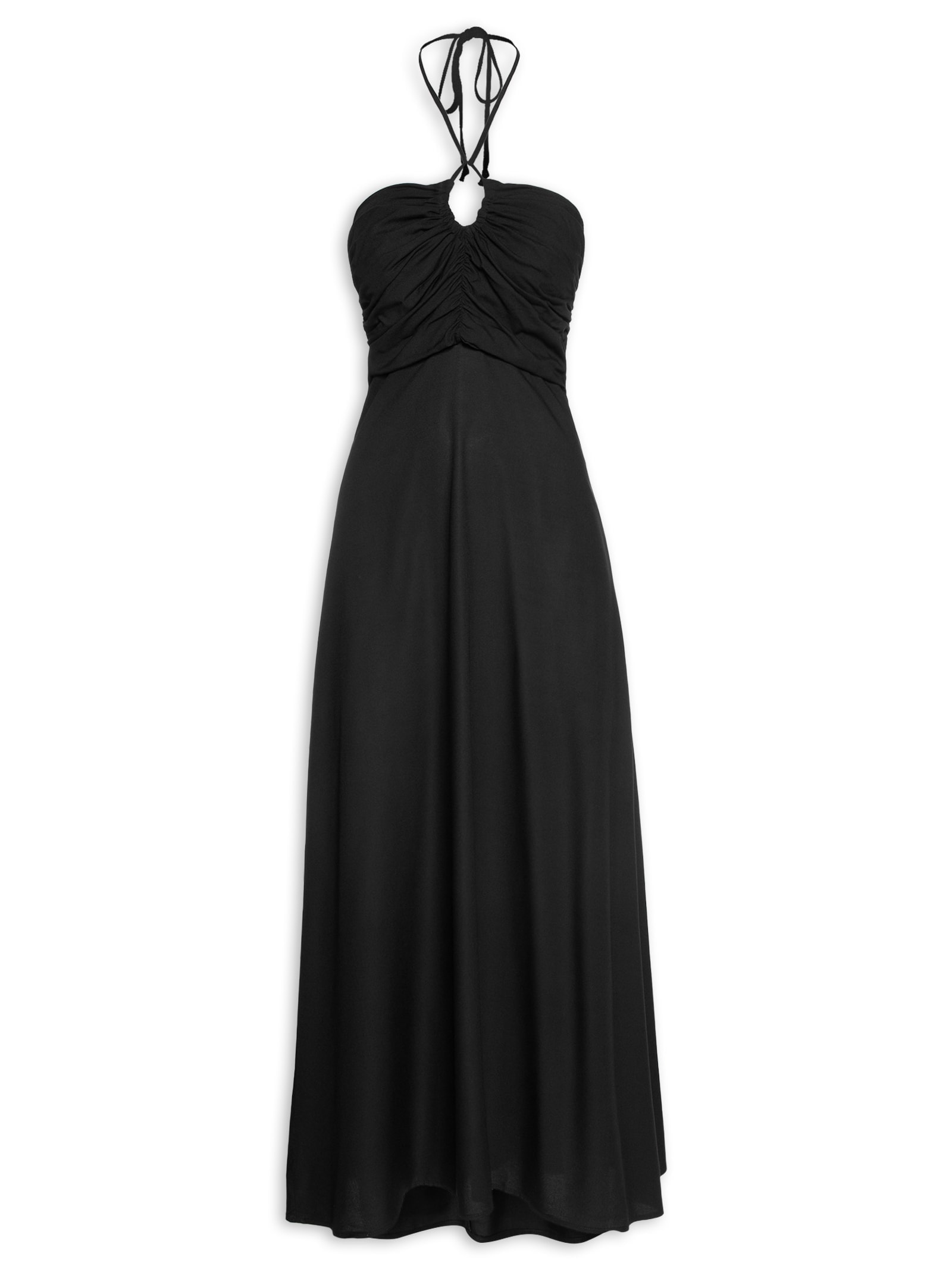 Vestido Midi Franzido Preto Colcci