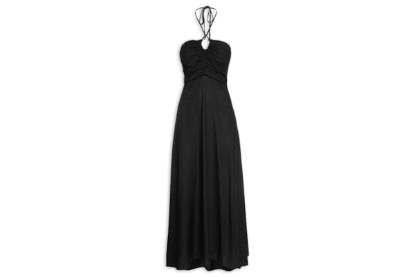 Vestido Midi Franzido - Preto