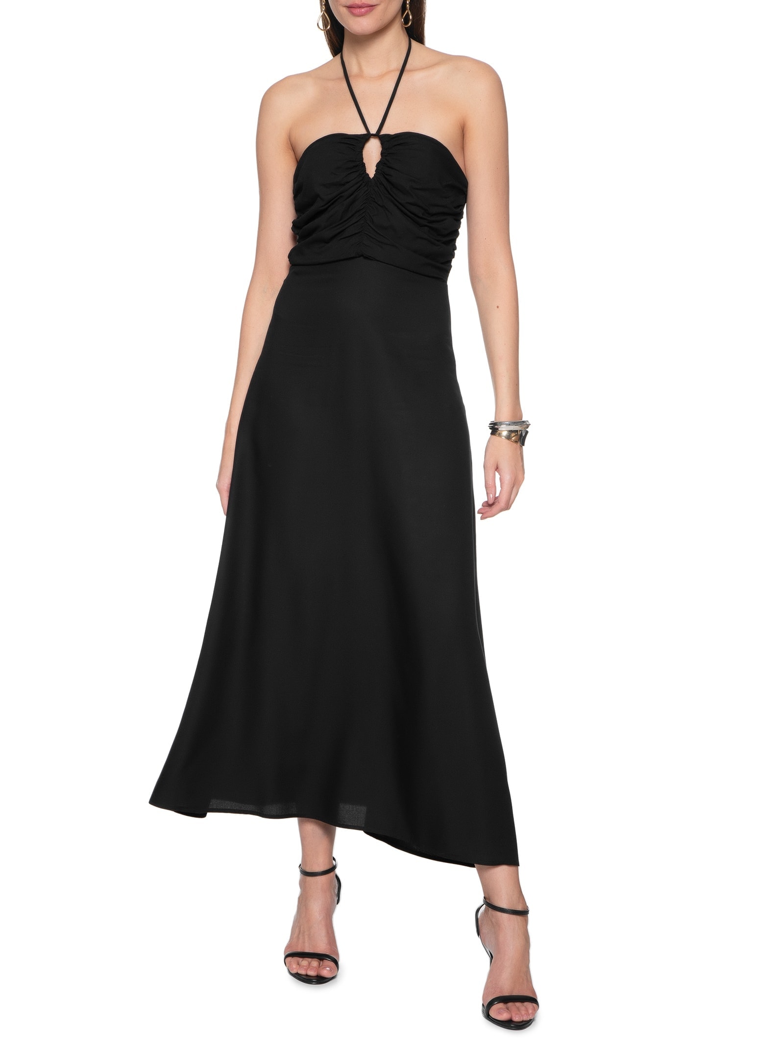 Vestido Midi Franzido Preto Colcci