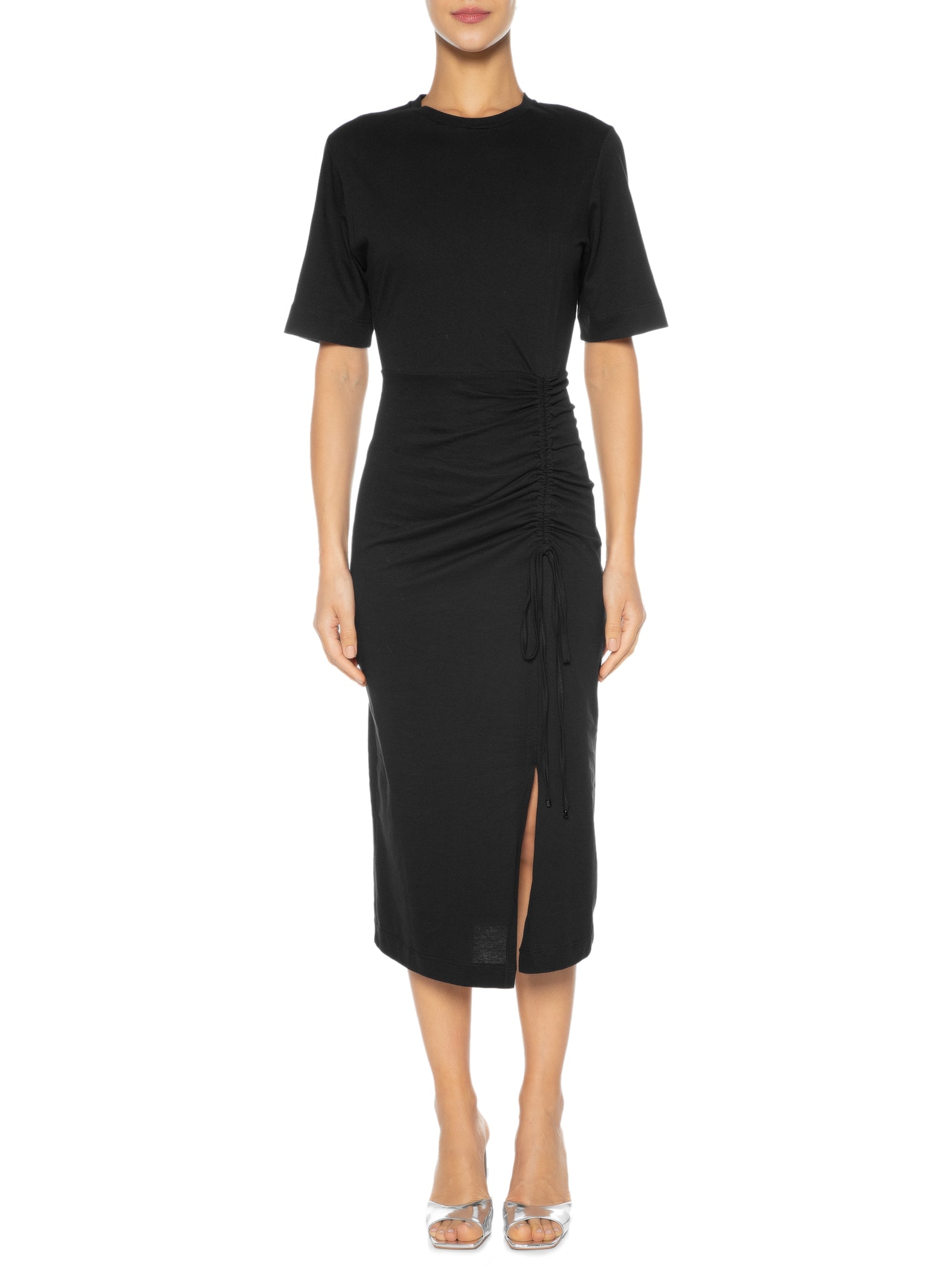 Vestido Midi Franzido Preto Animale