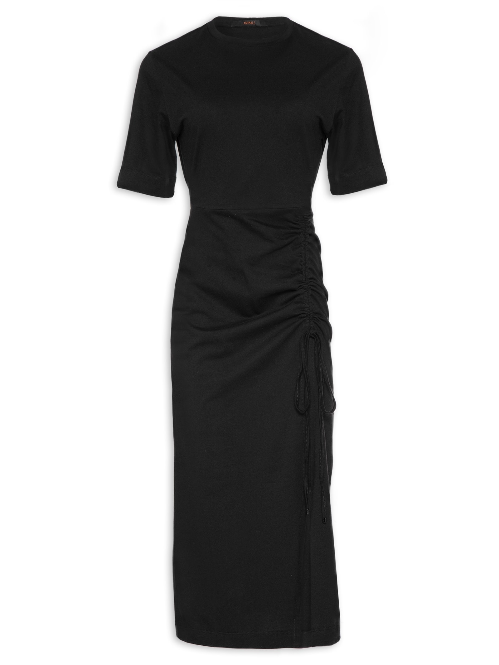 Vestido Midi Franzido Preto Animale