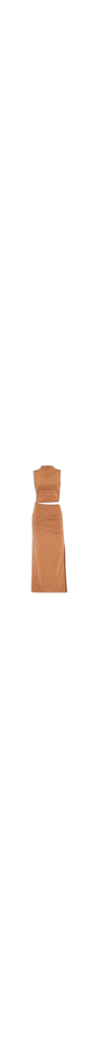 Vestido Midi Franzidos Cut Jersey - Marrom