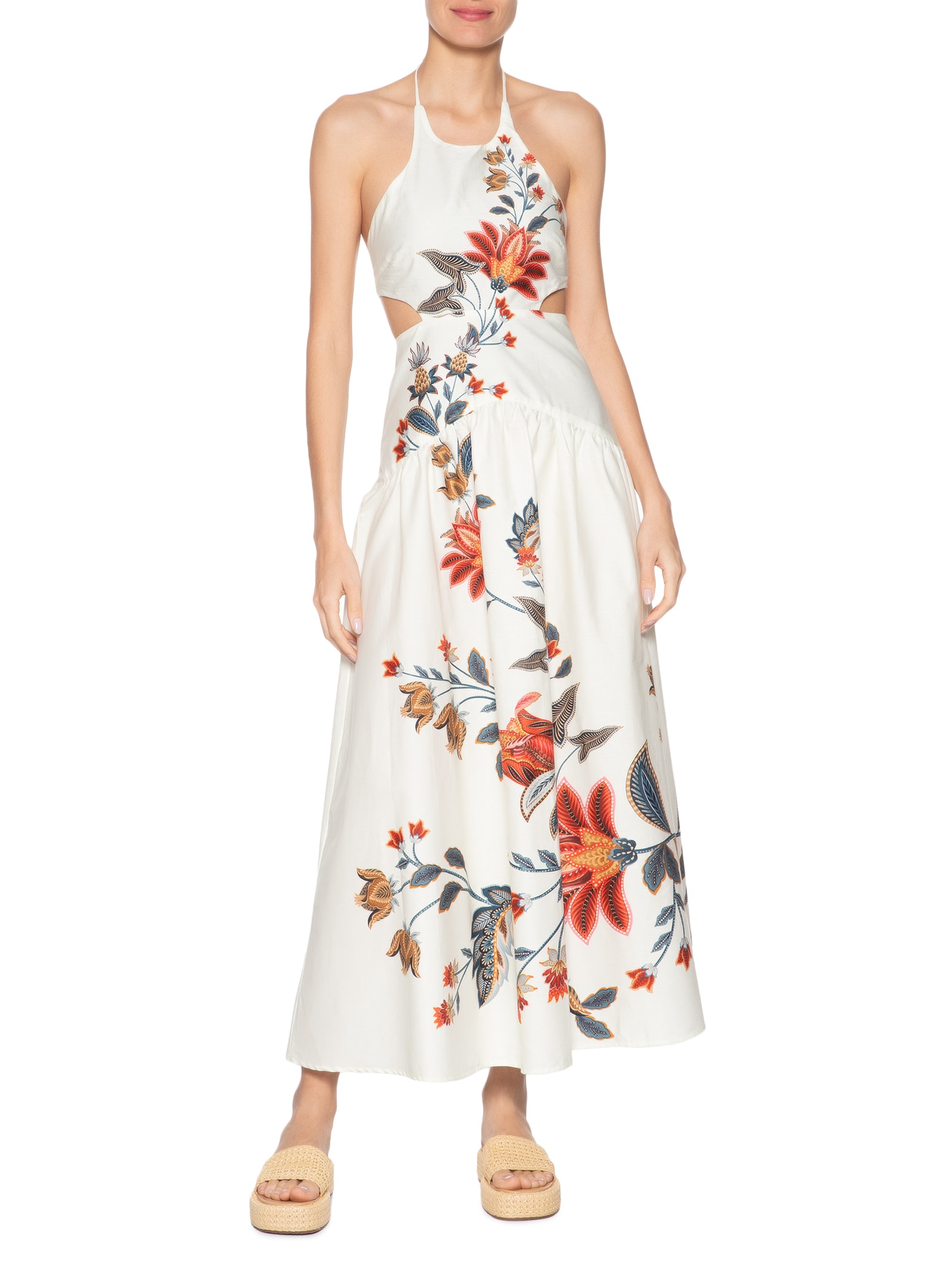 Vestido Midi Frente Única Bohoflor Bege Farm