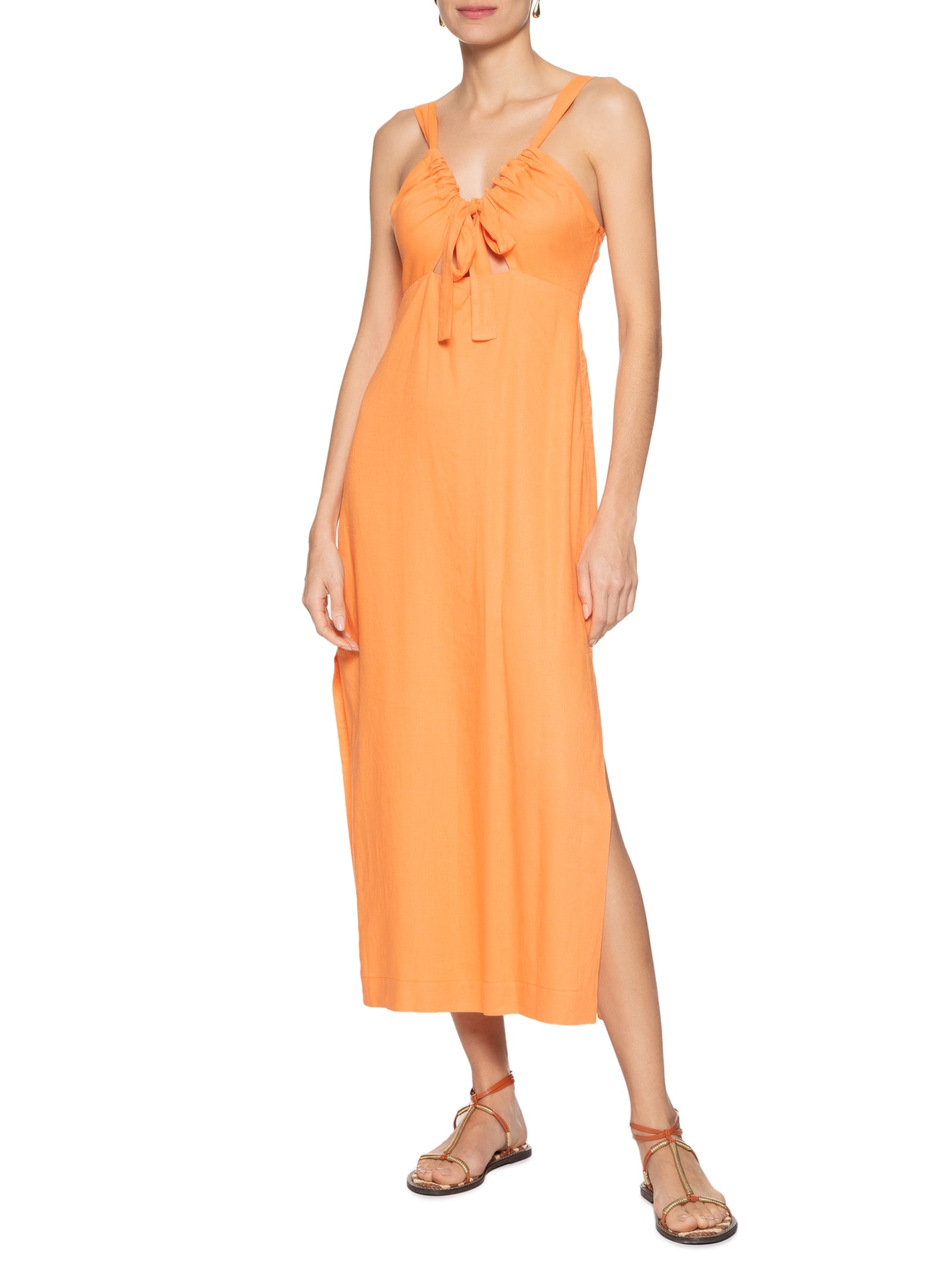 Vestido Midi Frente Vazada Laranja  Dress To