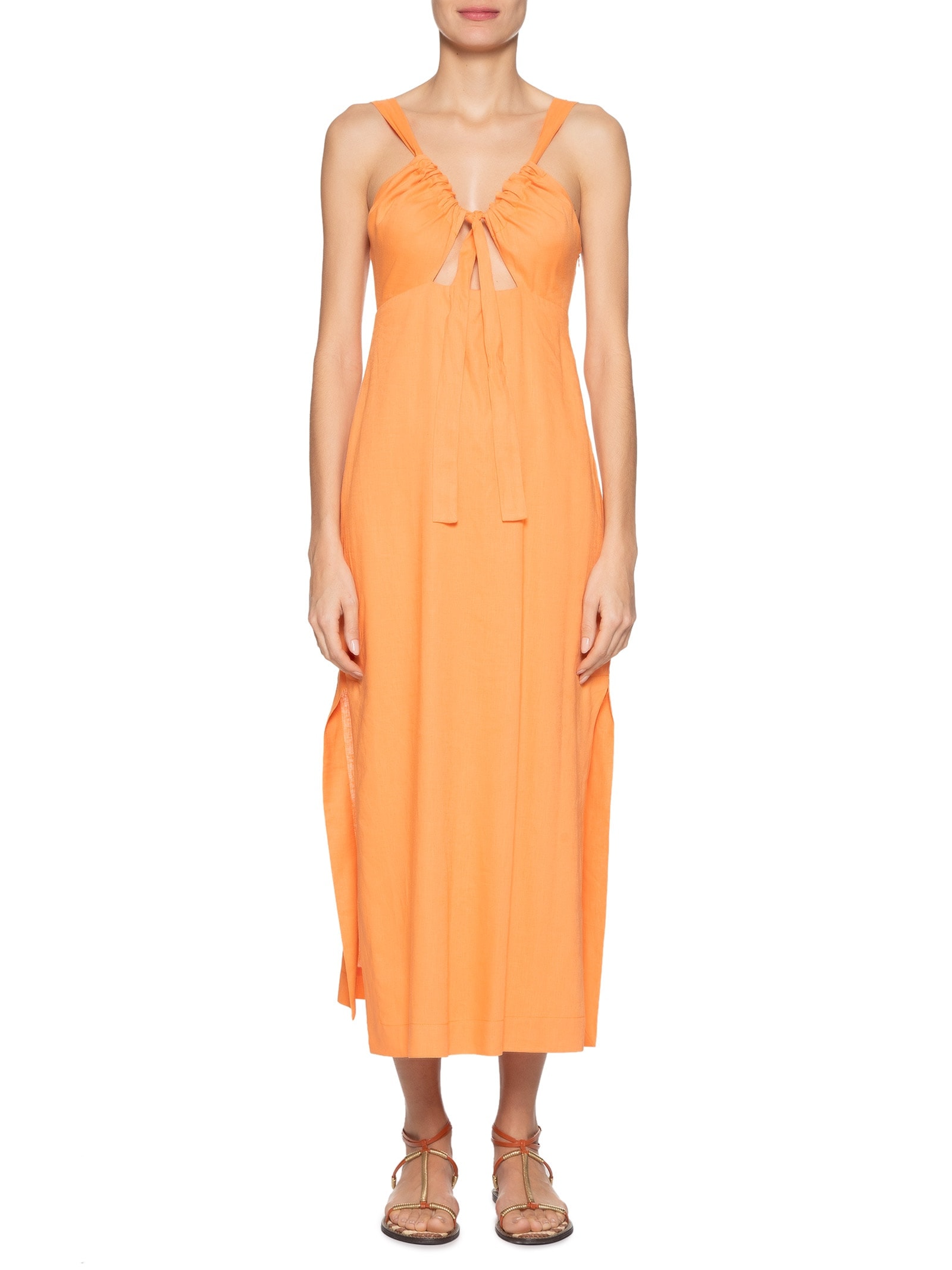 Vestido Midi Frente Vazada Laranja  Dress To