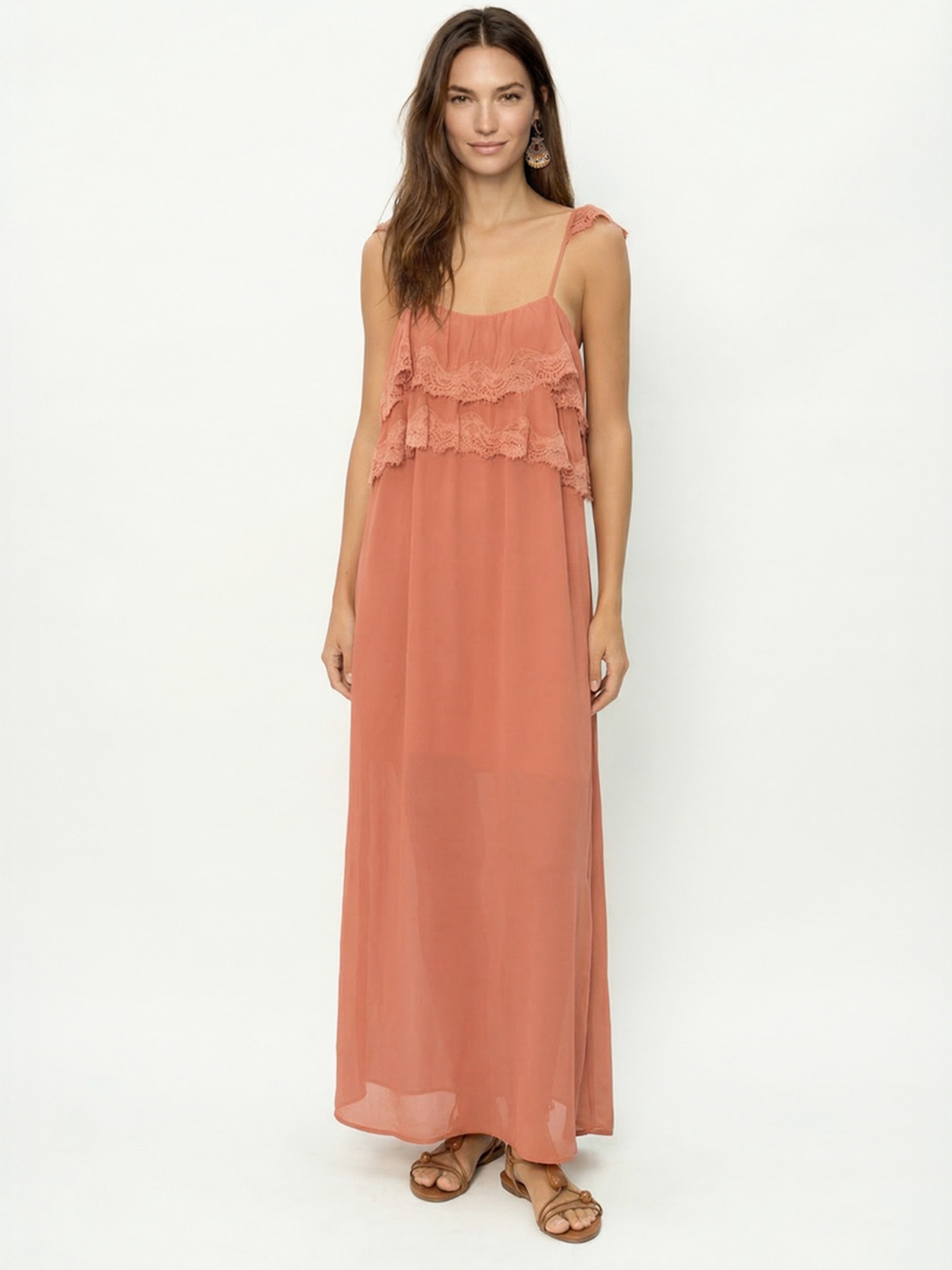 Vestido Midi Ggt Babado Renda Rosa Maria Filó