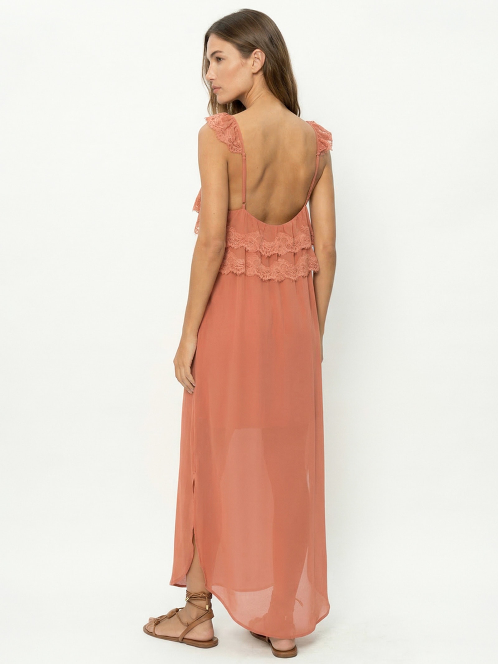 Vestido Midi Ggt Babado Renda Rosa Maria Filó