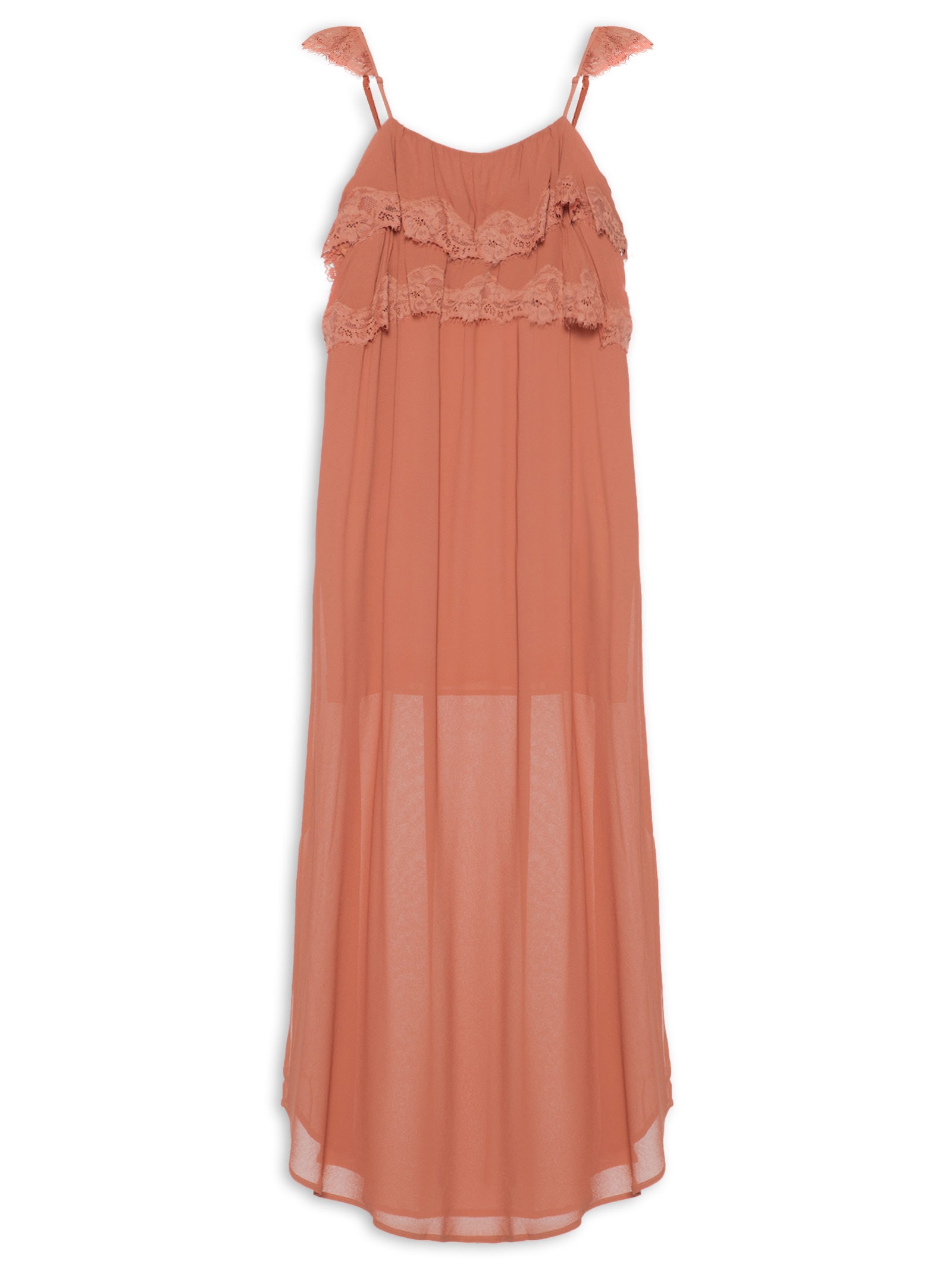 Vestido Midi Ggt Babado Renda Rosa Maria Filó