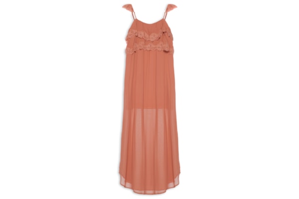 Vestido Midi Ggt Babado Renda - Rosa
