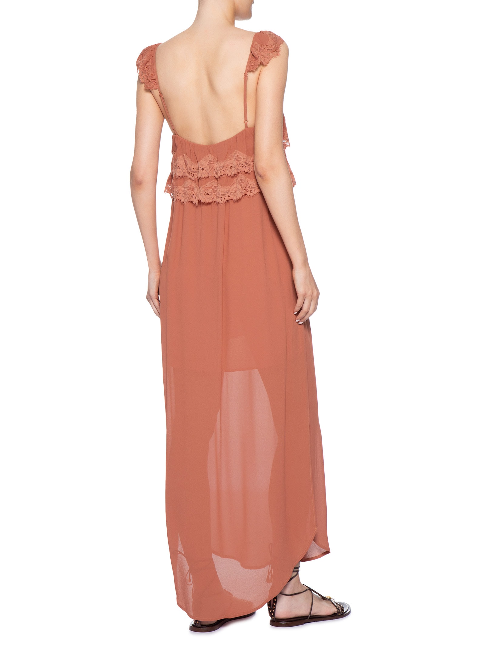 Vestido Midi Ggt Babado Renda Rosa Maria Filó