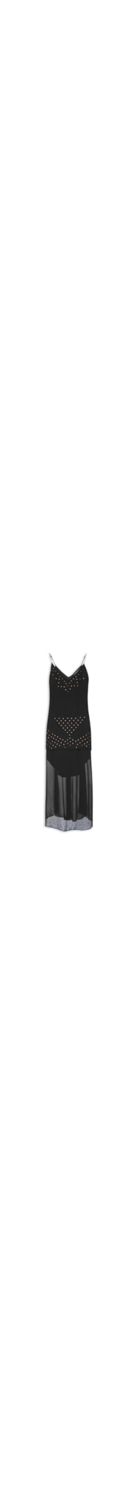 Vestido Midi GGT Bordado Ilhos E Tachas - Preto