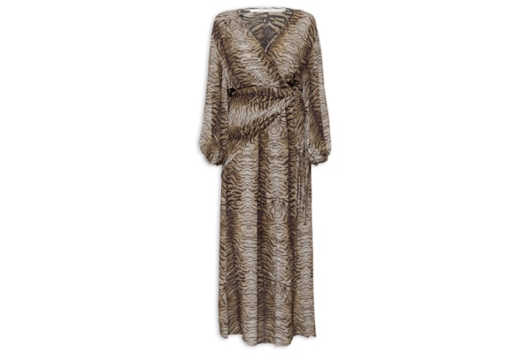 Vestido Midi GGT Estampa Felin - Marrom