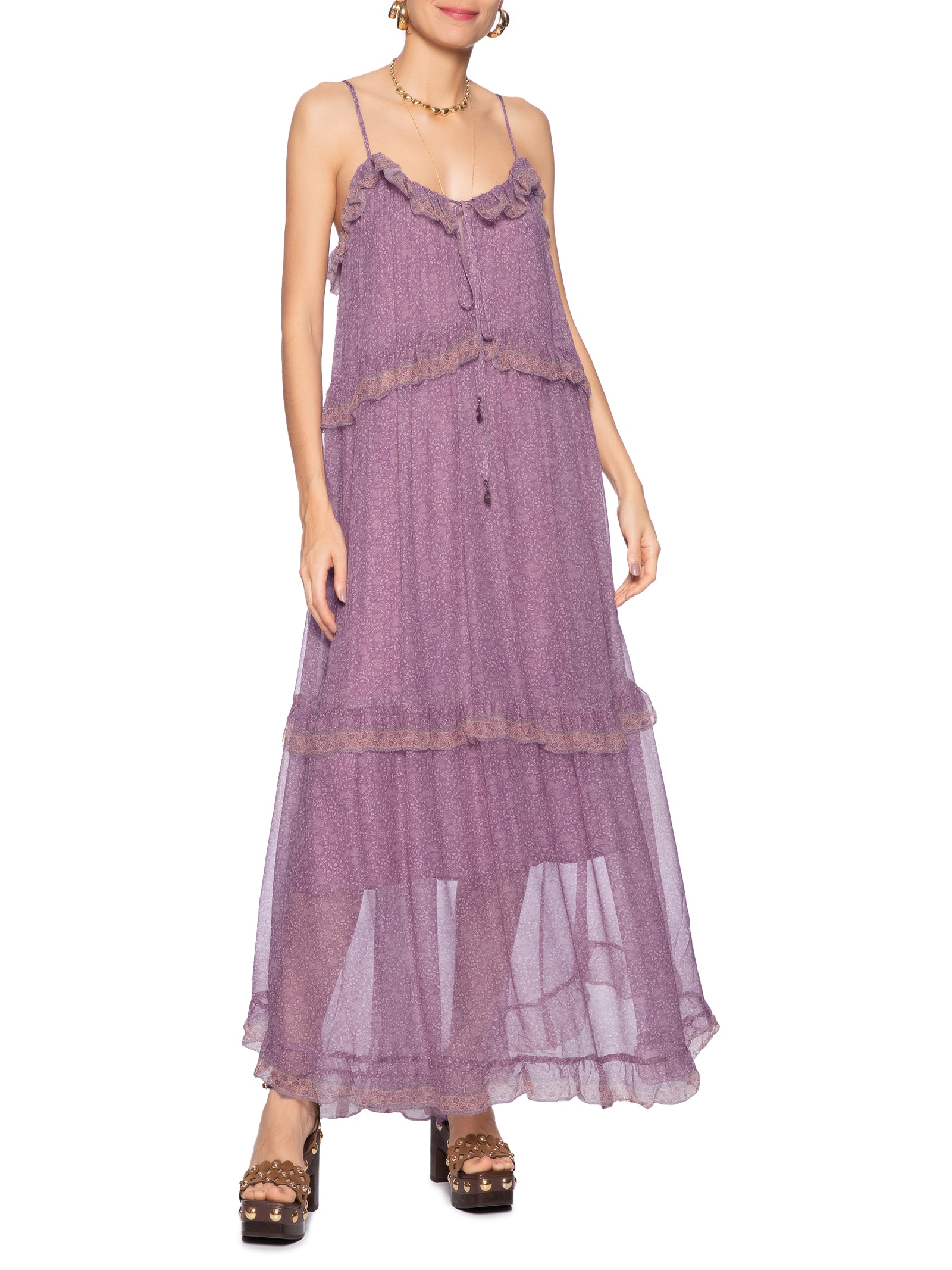 Vestido Midi Ggt Estampa Isla Roxo Maria Filó