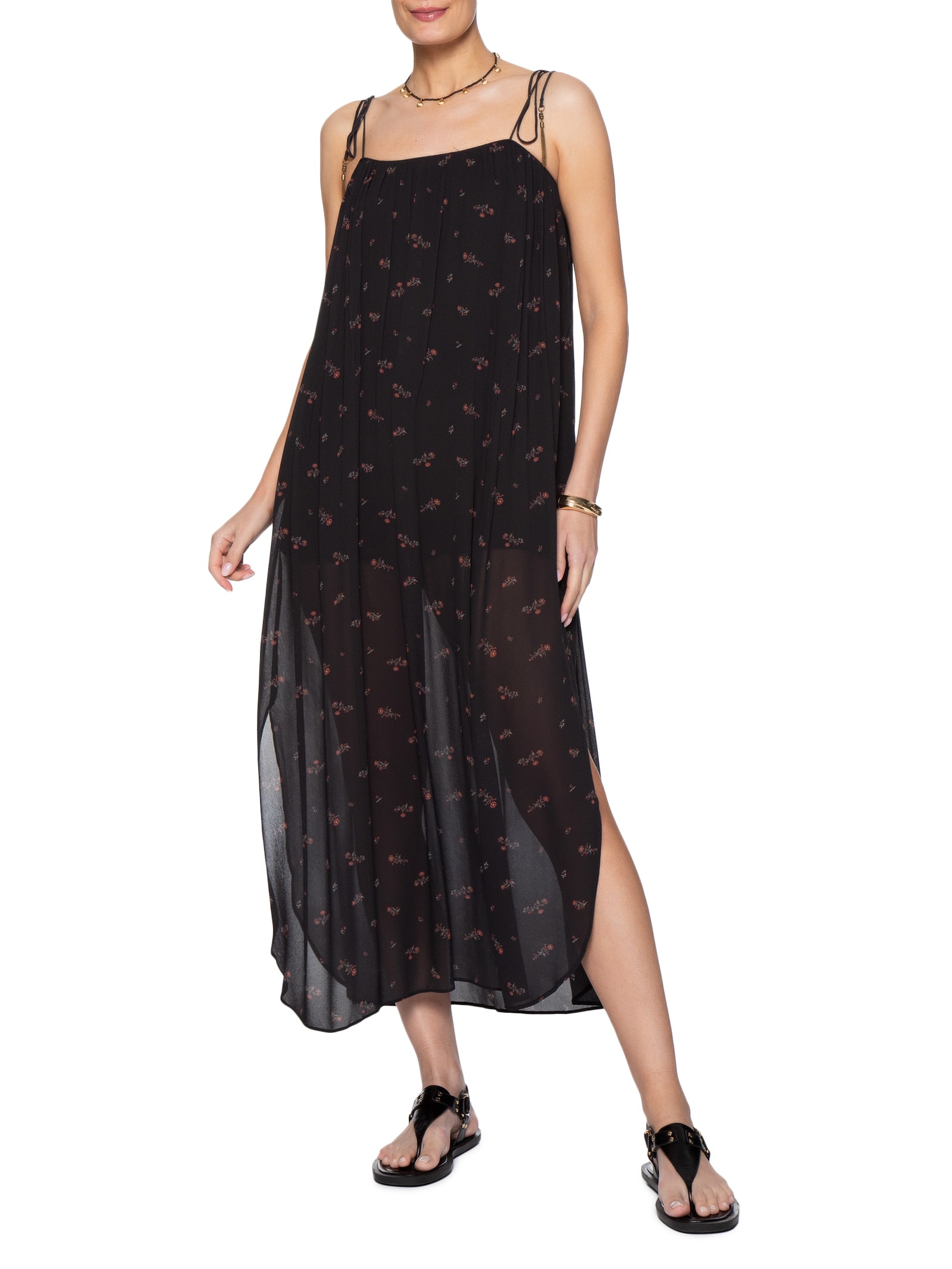 Vestido Midi GGT Estampa Lily Preto Maria Filó