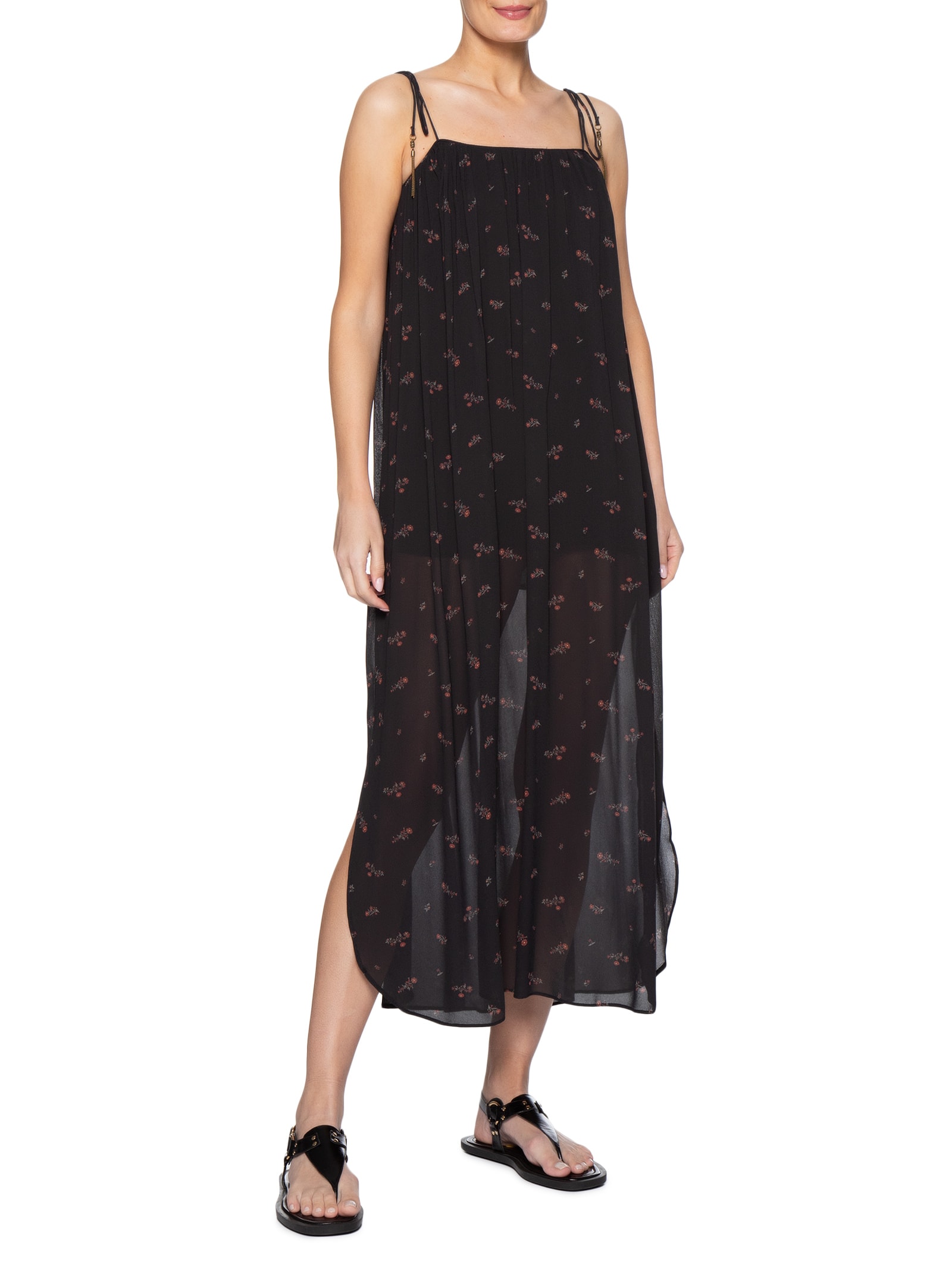 Vestido Midi GGT Estampa Lily Preto Maria Filó