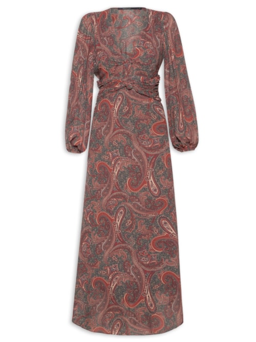 Vestido Midi Ggt Estampa Pashmina – Vermelho