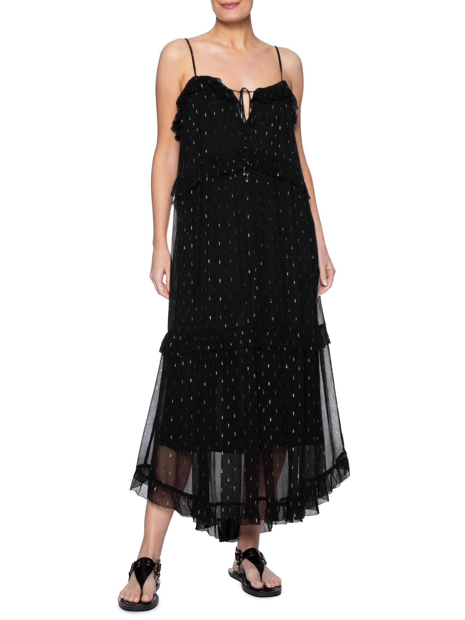 Vestido Midi GGT Lurex Preto Maria Filó