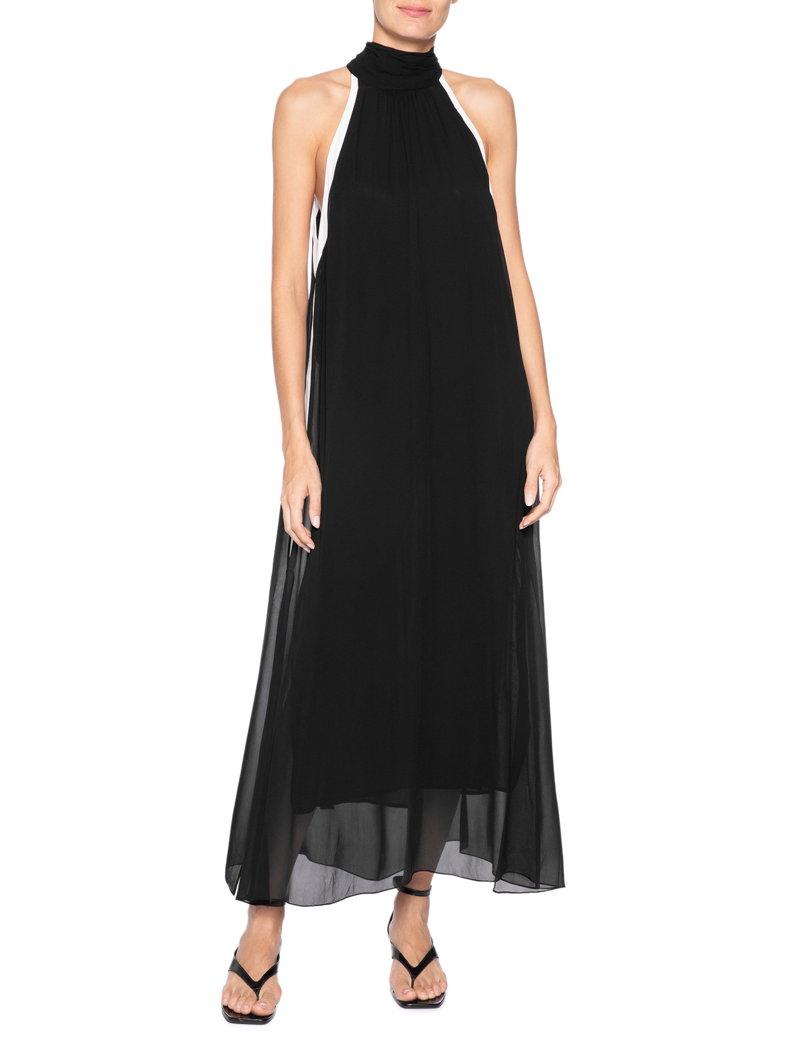 Vestido Midi Gola Alta Bicolor – Preto Animale
