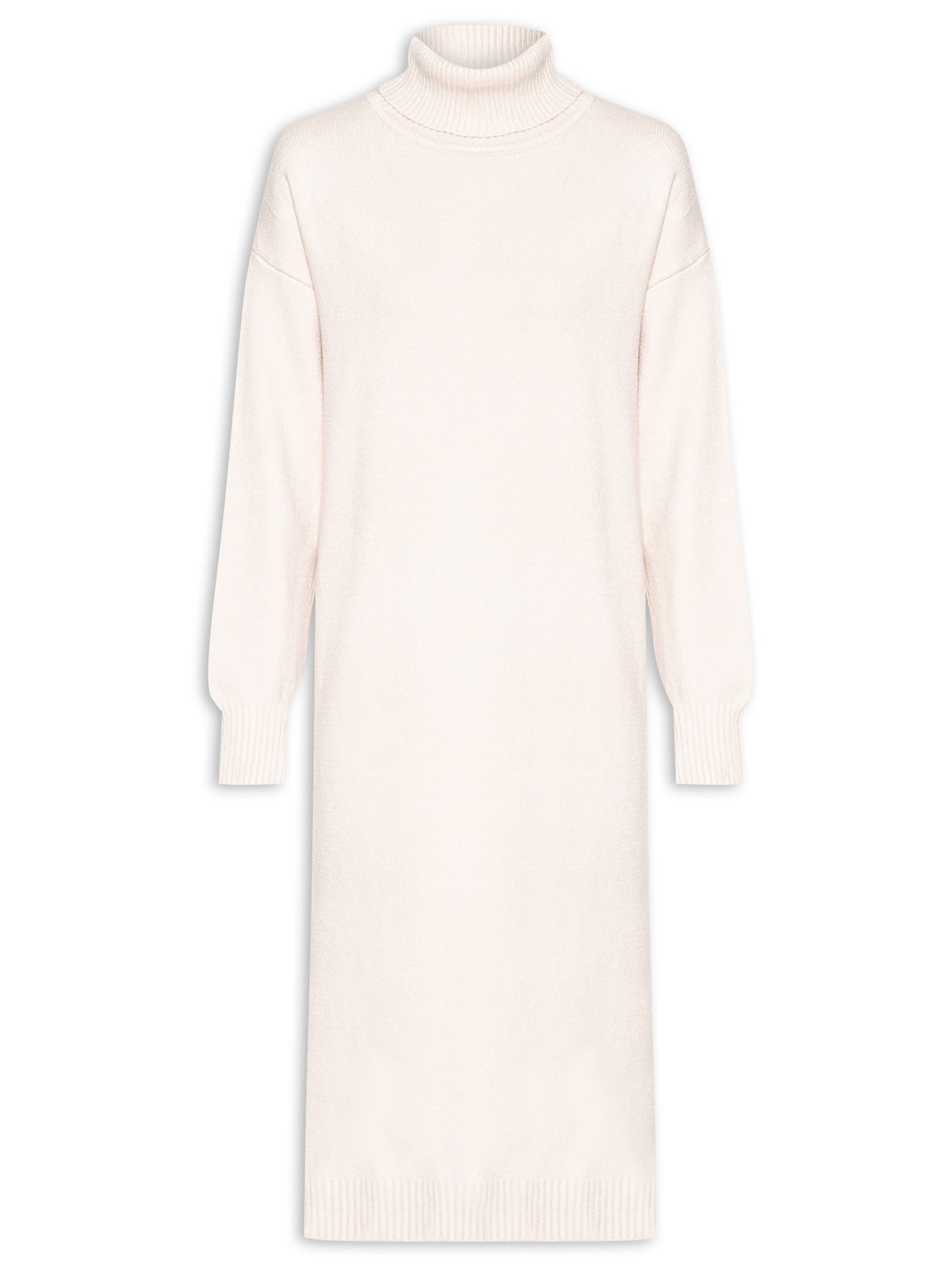 Vestido Midi Gola Alta em Tricot Bege '2Essential