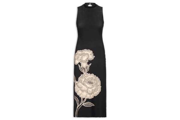 Vestido Midi Gola Alta Jardim de Cordel – Preto