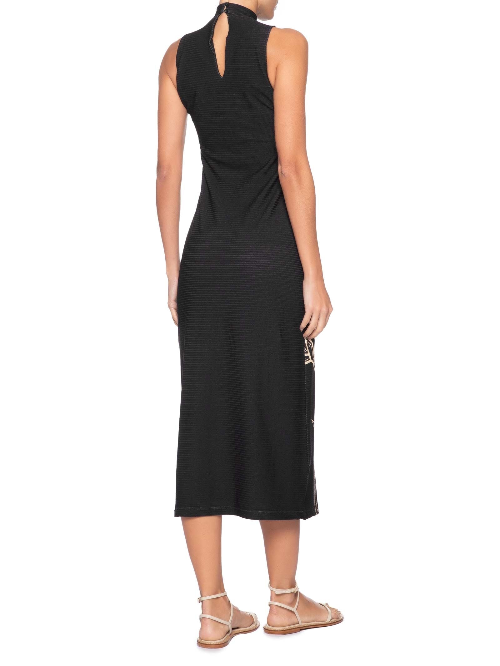 Vestido Midi Gola Alta Jardim de Cordel – Preto Farm