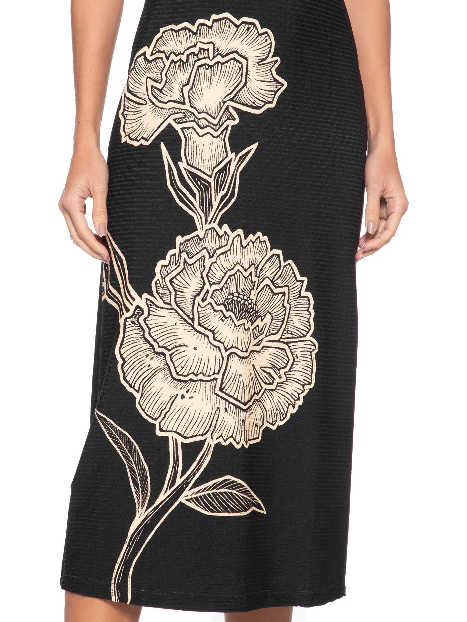 Vestido Midi Gola Alta Jardim de Cordel – Preto Farm