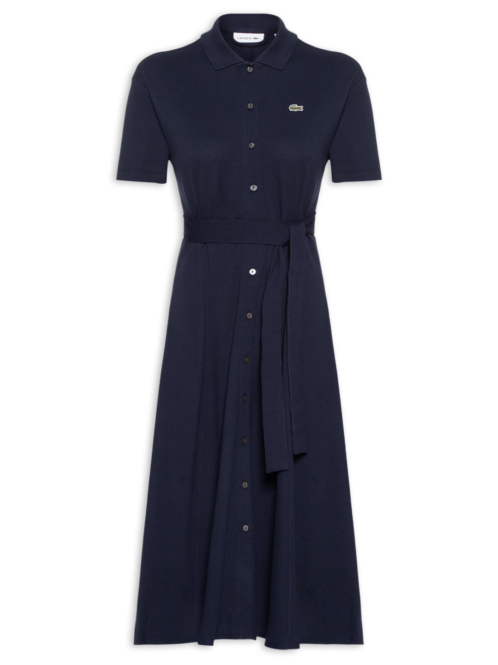 Vestido Midi Gola Polo Azul Lacoste
