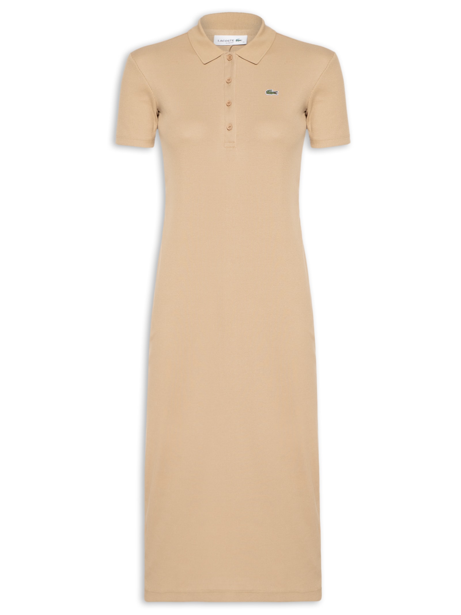 Vestido Midi Gola Polo Bege Lacoste