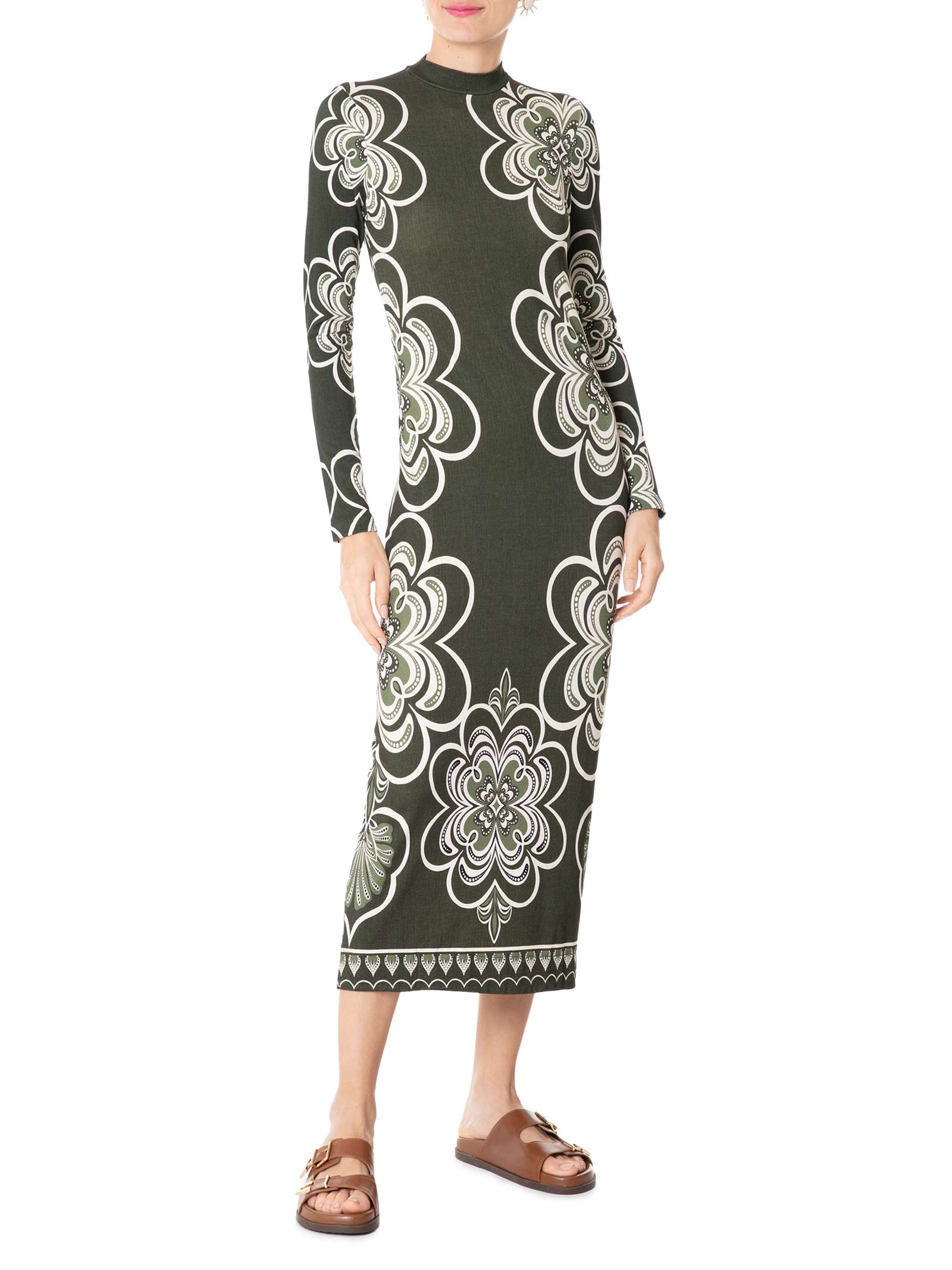 Vestido Midi Gráfico Místico Verde Farm