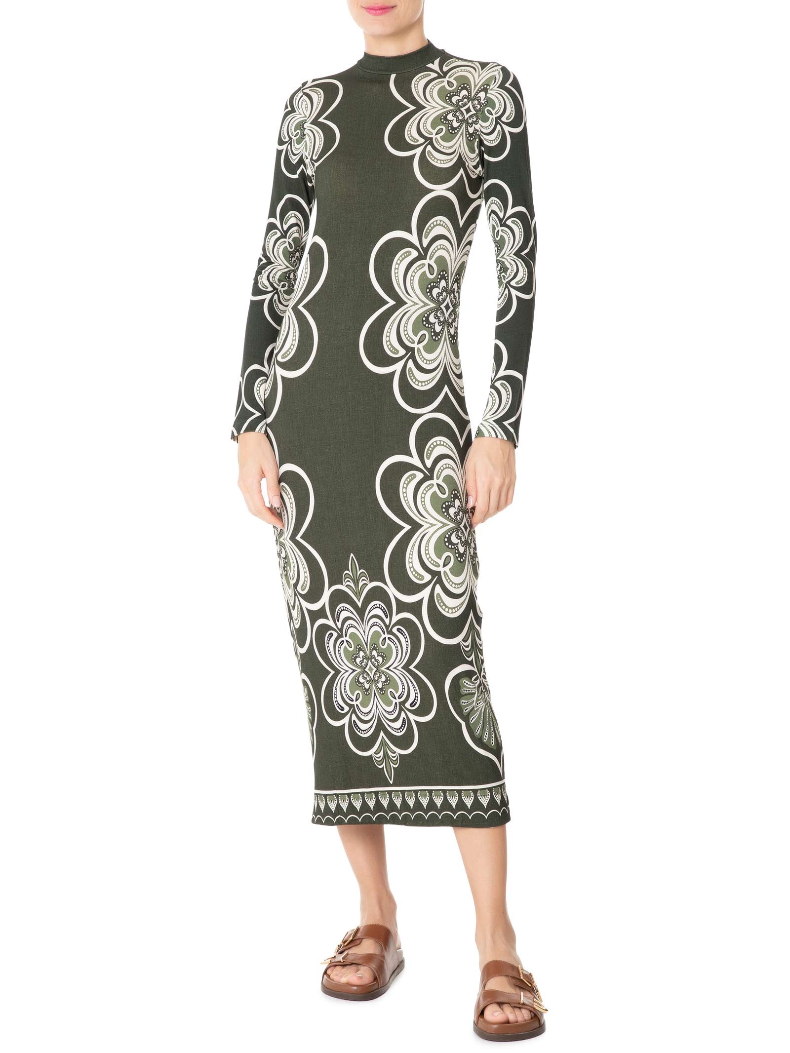 Vestido Midi Gráfico Místico Verde Farm