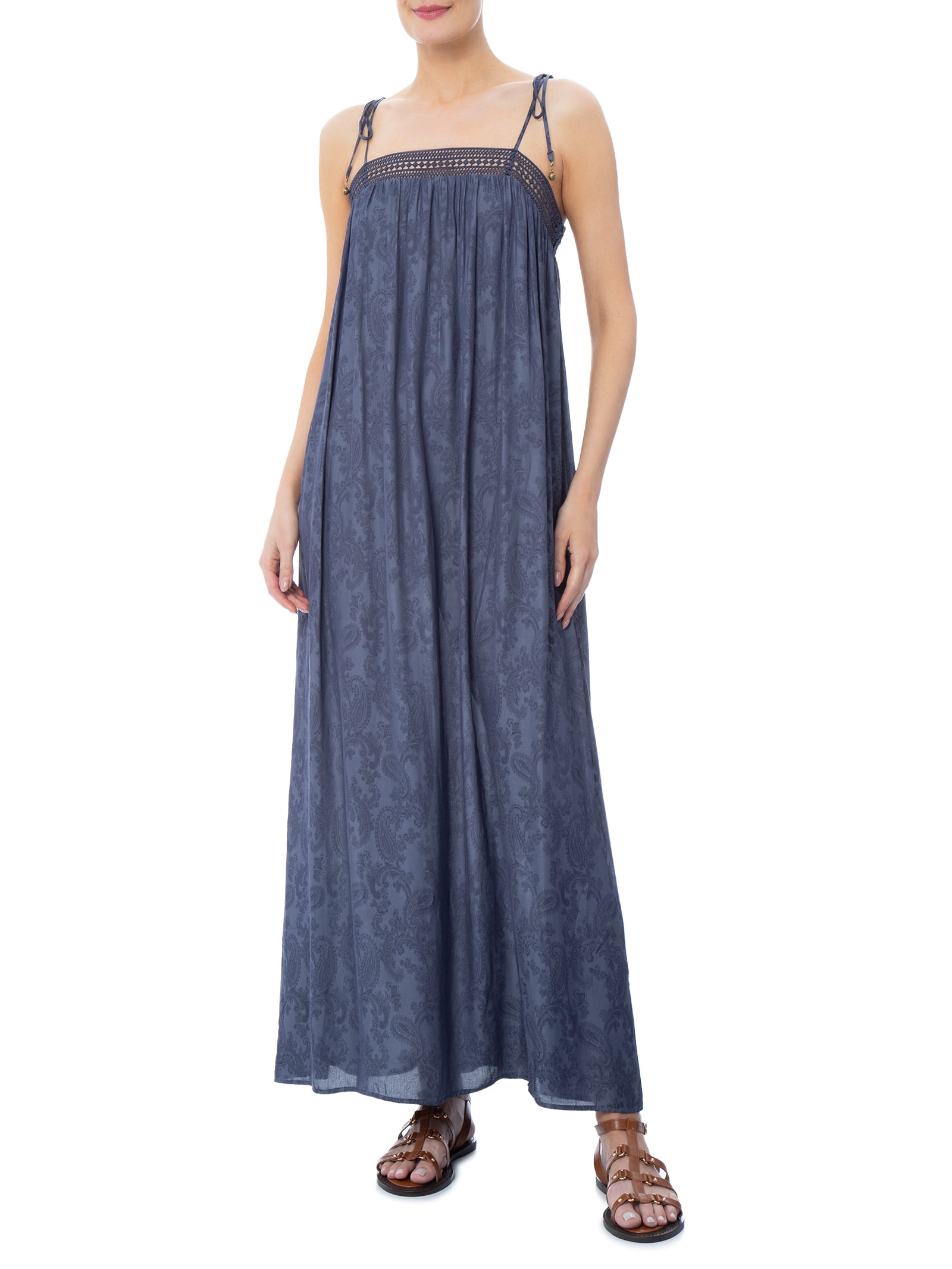 Vestido Midi Jacquard Cachemiere Azul Maria Filó
