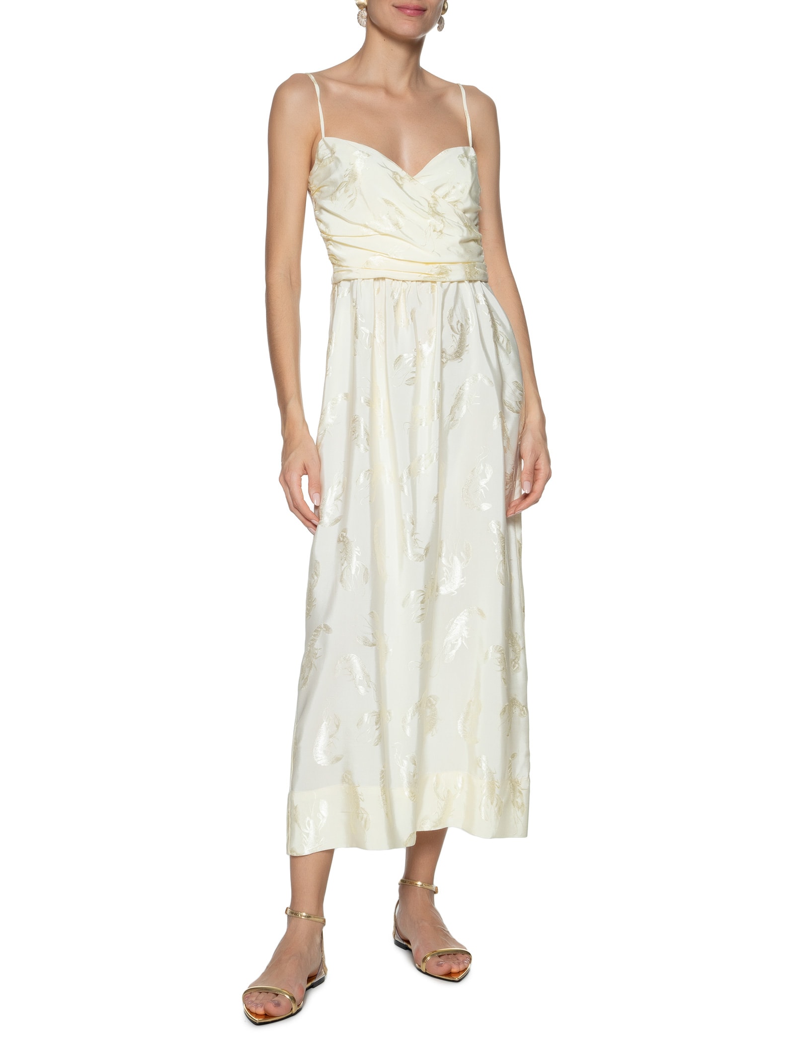 Vestido Midi Jacquard Concha Do Mar Off White Farm