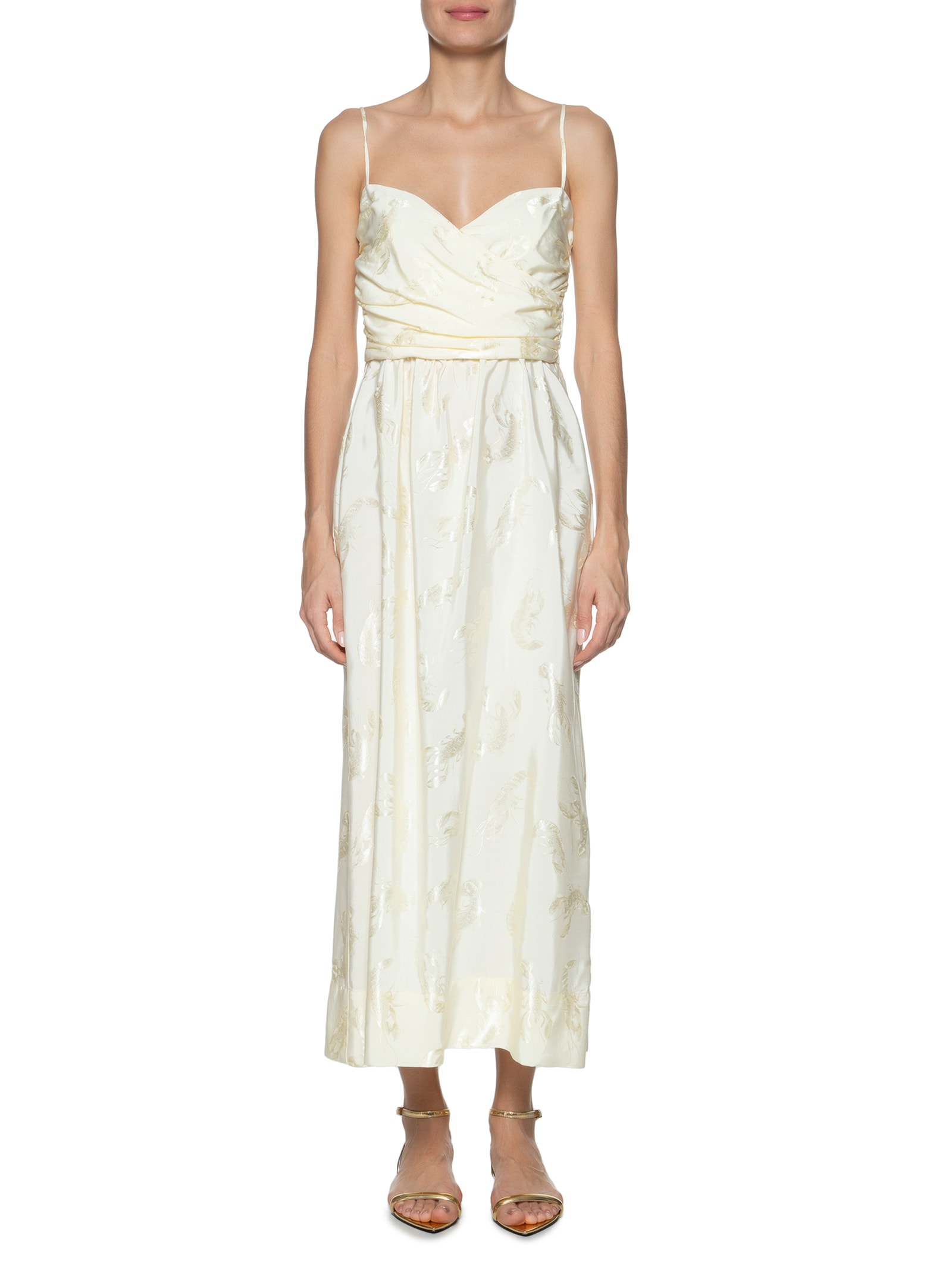 Vestido Midi Jacquard Concha Do Mar Off White Farm