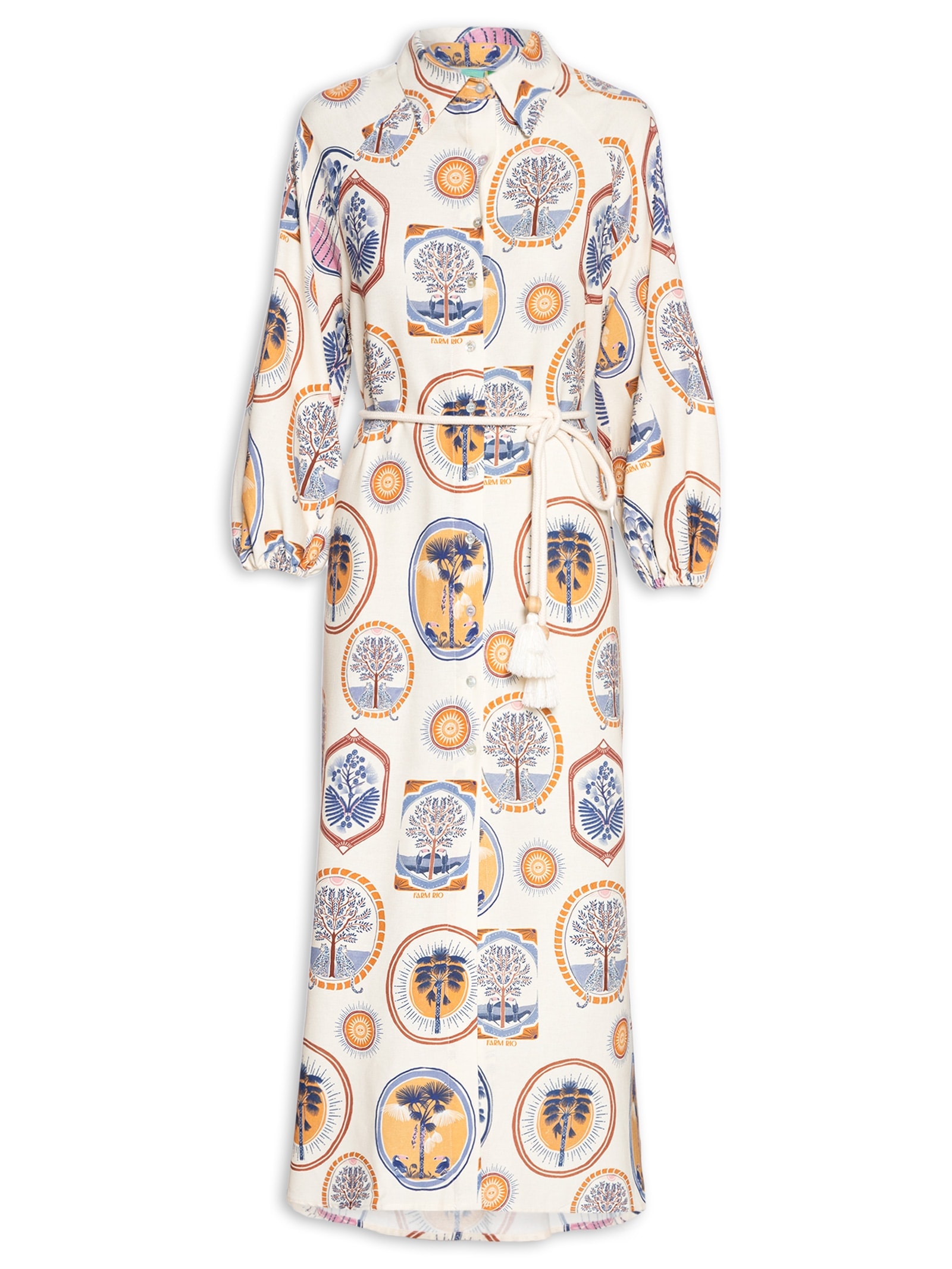 Vestido Midi Janelas Do Cerrado Azul  Farm