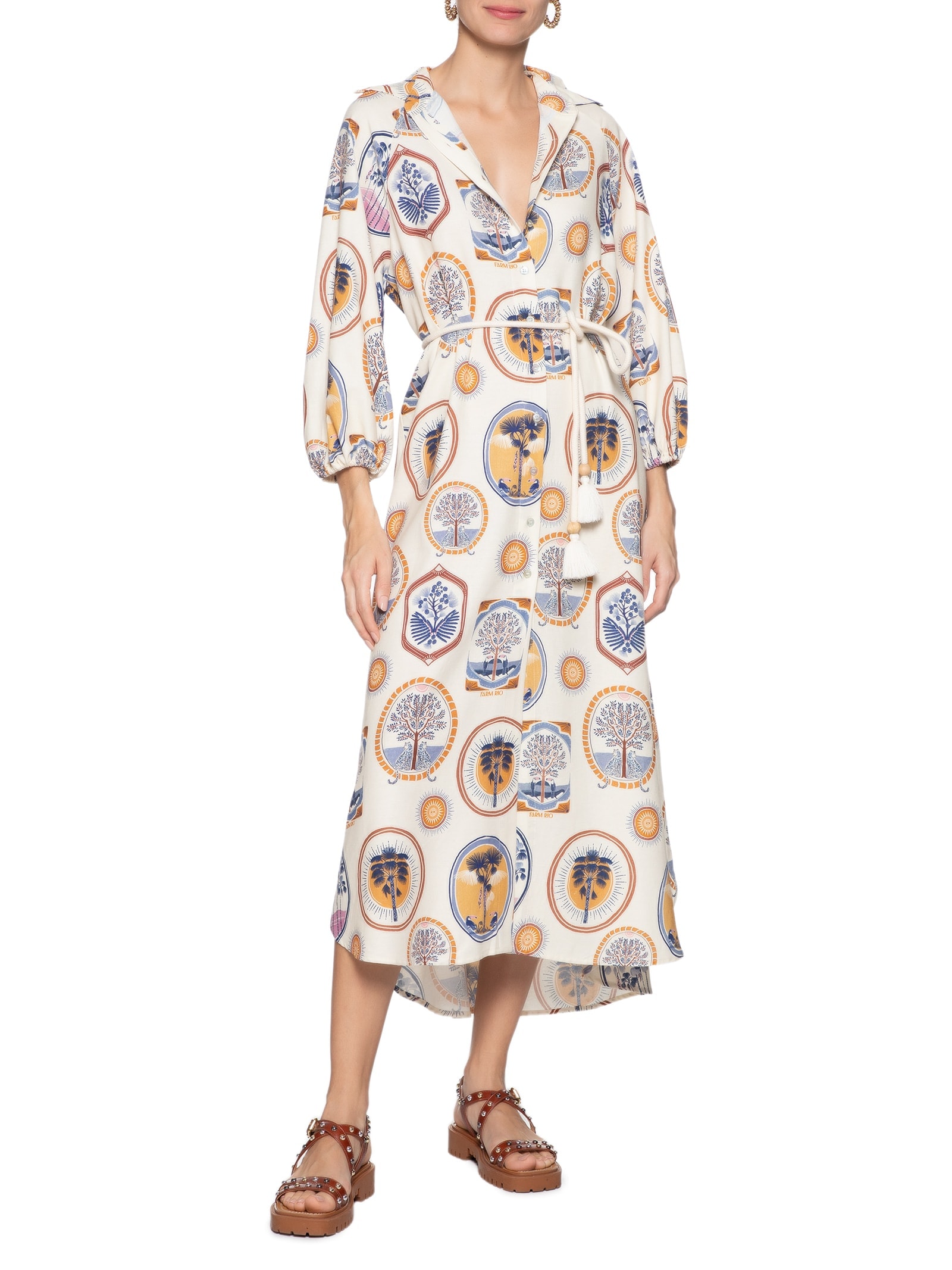 Vestido Midi Janelas Do Cerrado Azul  Farm