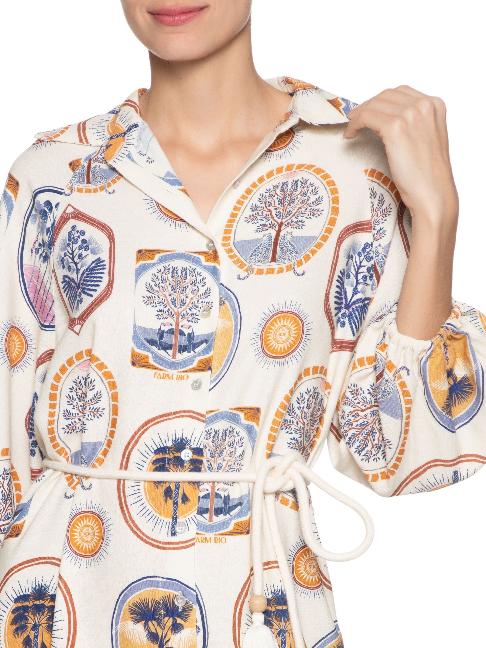 Vestido Midi Janelas Do Cerrado Azul  Farm