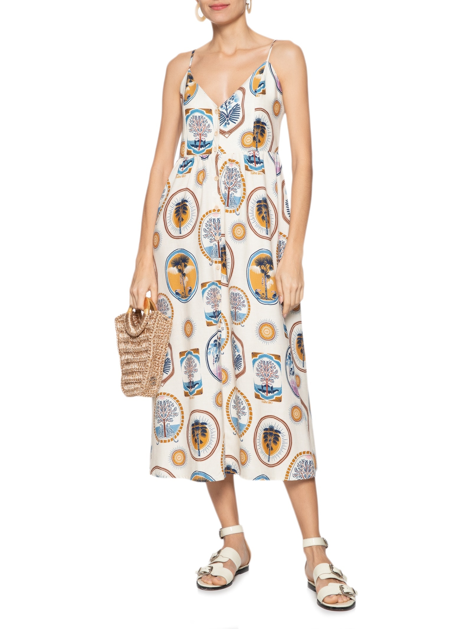 Vestido Midi Janelas Do Cerrado Azul Farm