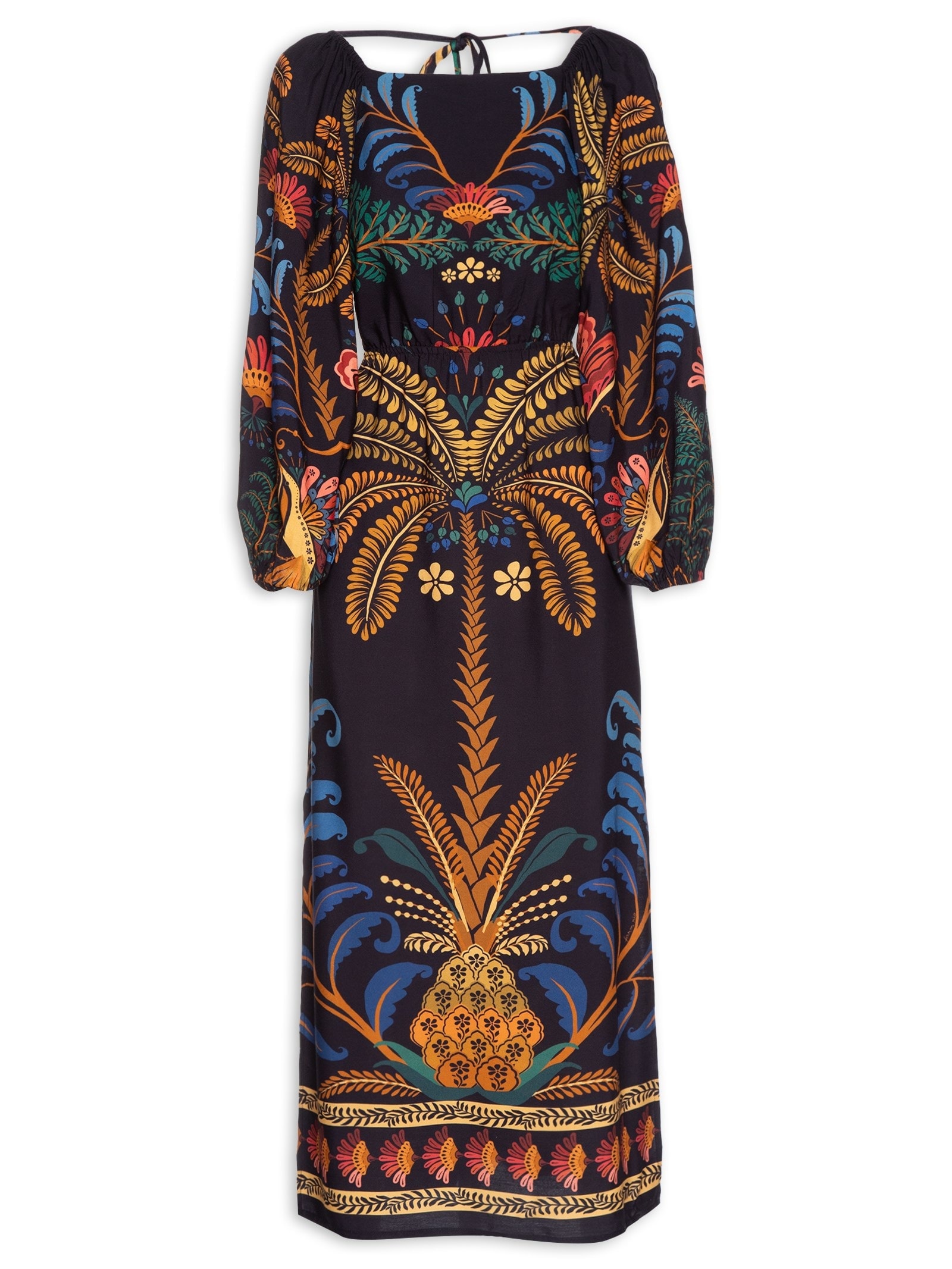 Vestido Midi Jardim Clássico Preto Farm