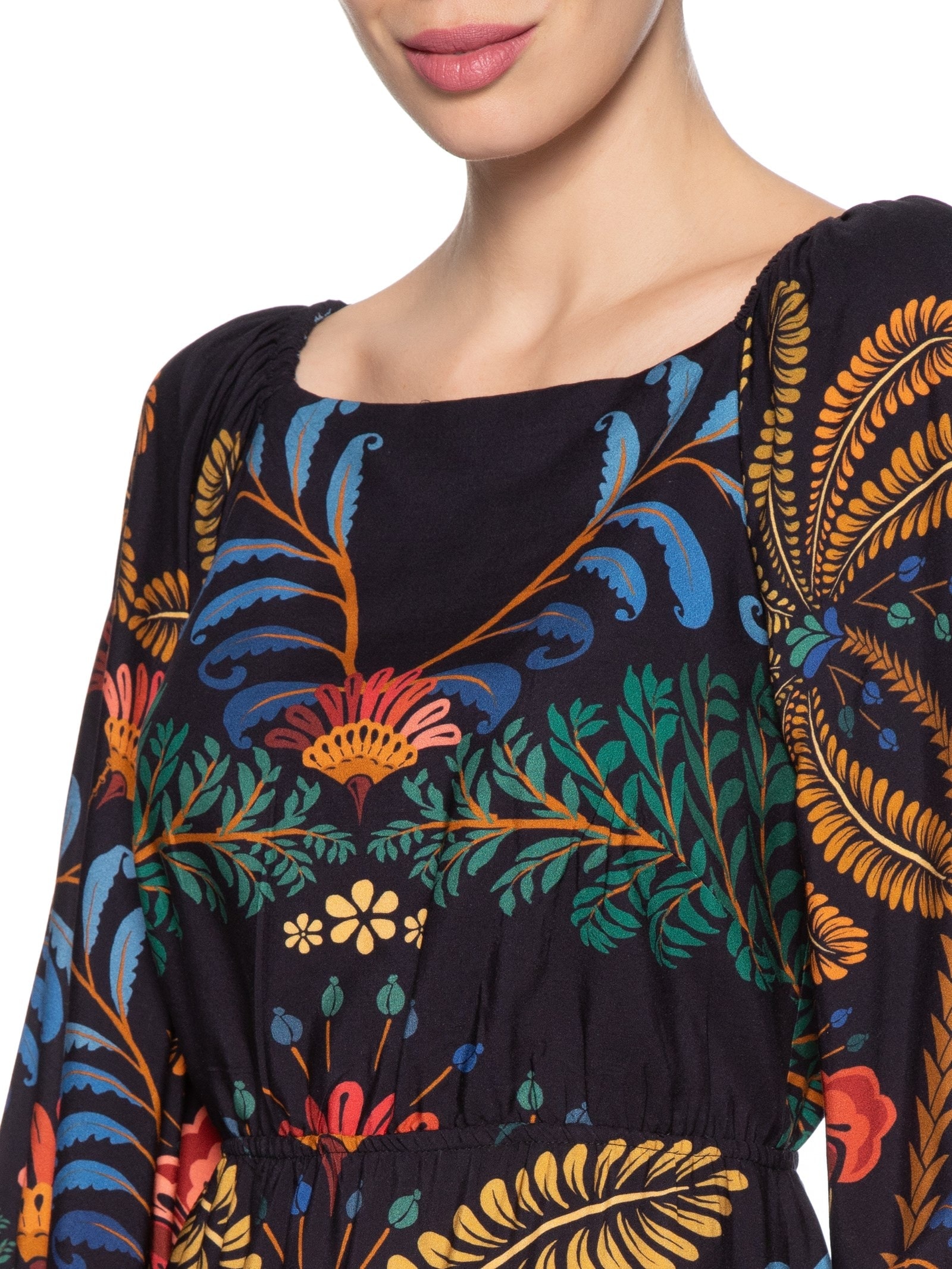 Vestido Midi Jardim Clássico Preto Farm