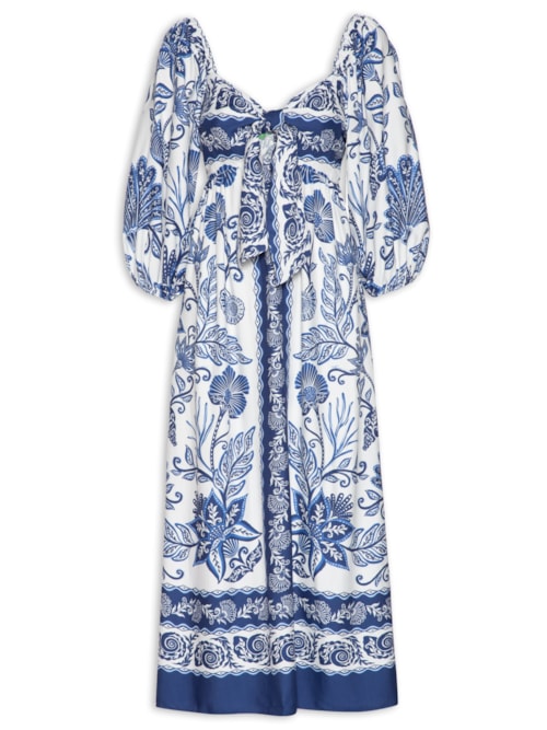 Vestido Midi Jardim De Concha - Azul
