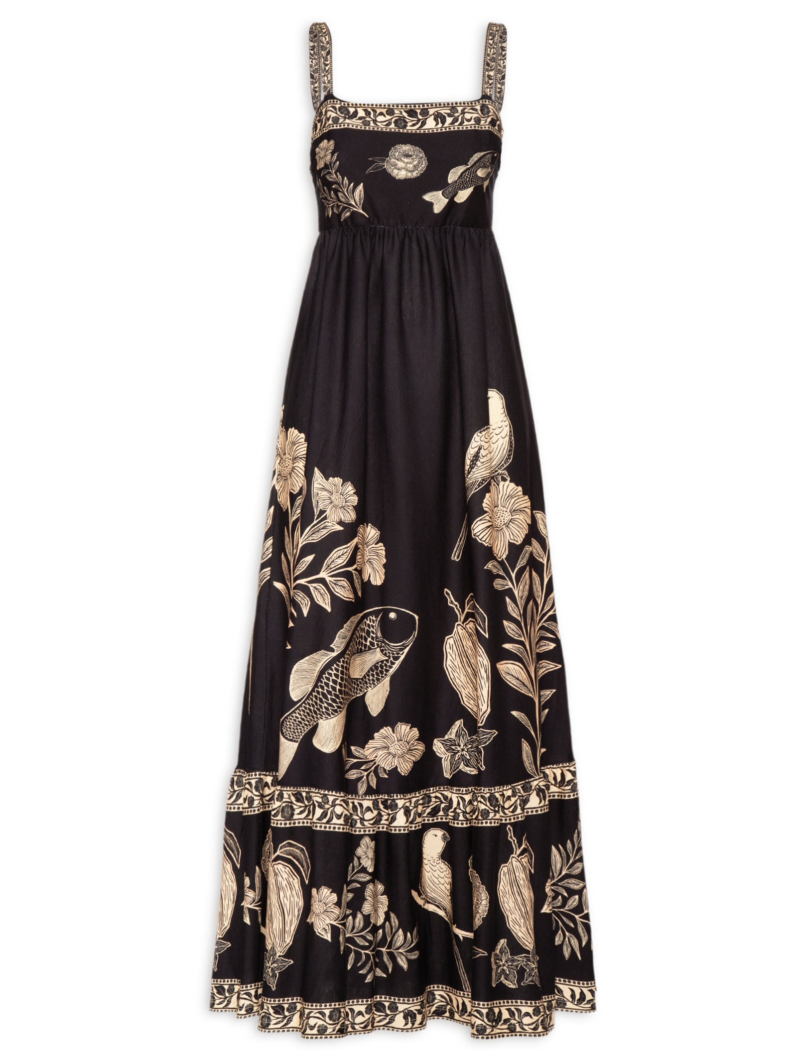 Vestido Midi Jardim De Cordel Preto Farm