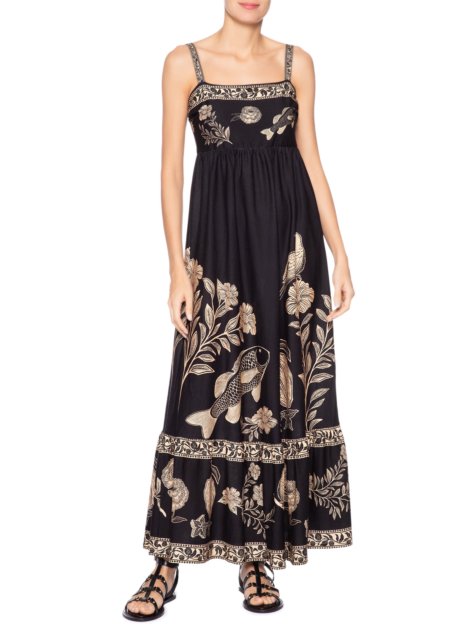 Vestido Midi Jardim De Cordel Preto Farm