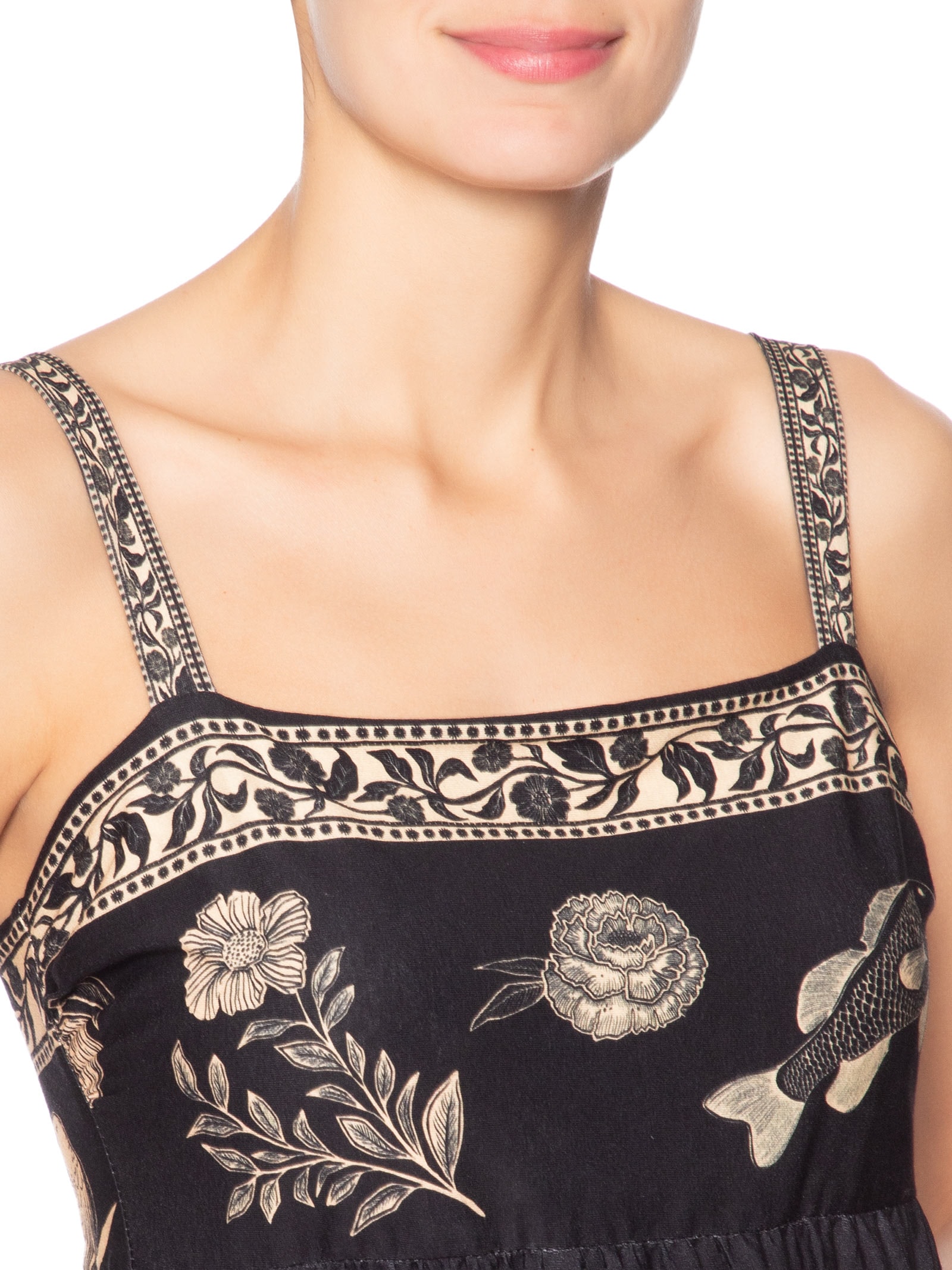Vestido Midi Jardim De Cordel Preto Farm