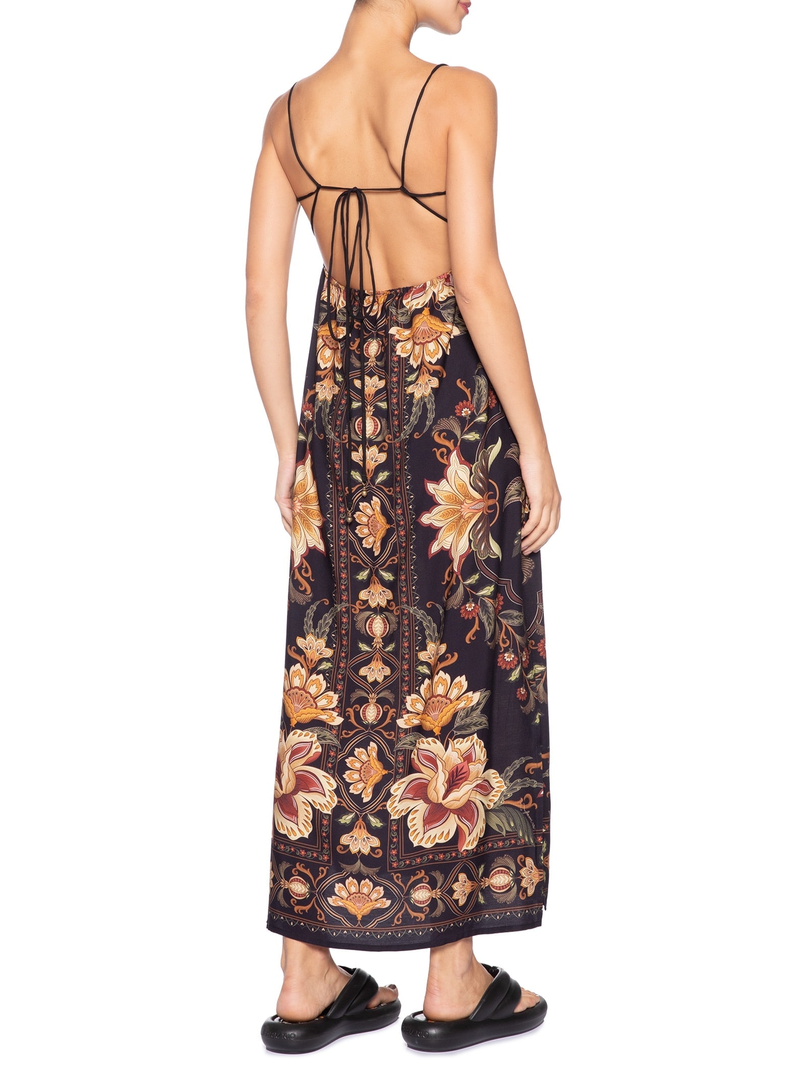 Vestido Midi Jardim Majestoso Preto Farm